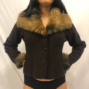 Brown Fur Collar Sweater